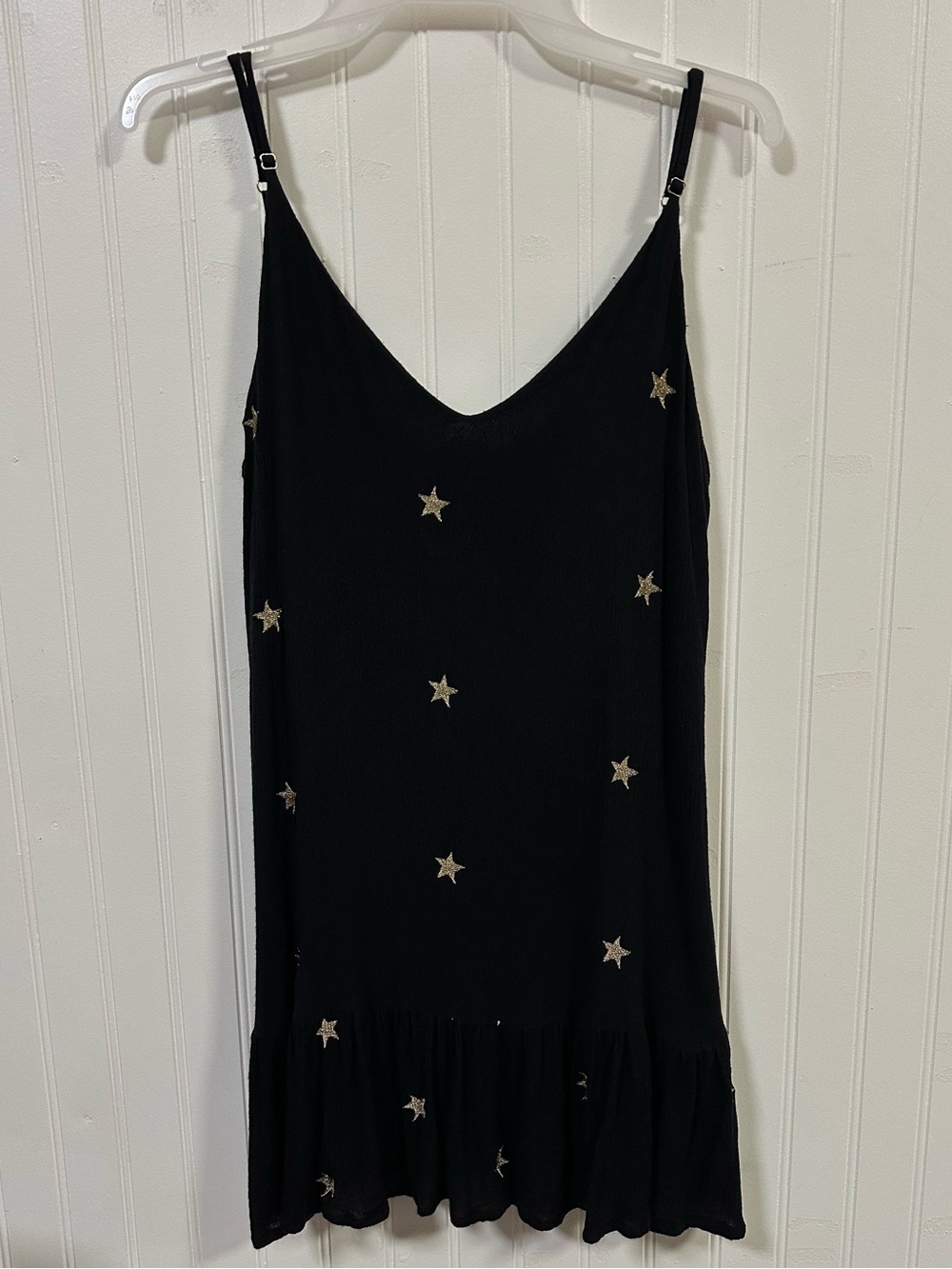 Storia S Black & Gold Stars Mini Dress Breezy Witchy Whimsigoth Ethereal Shift